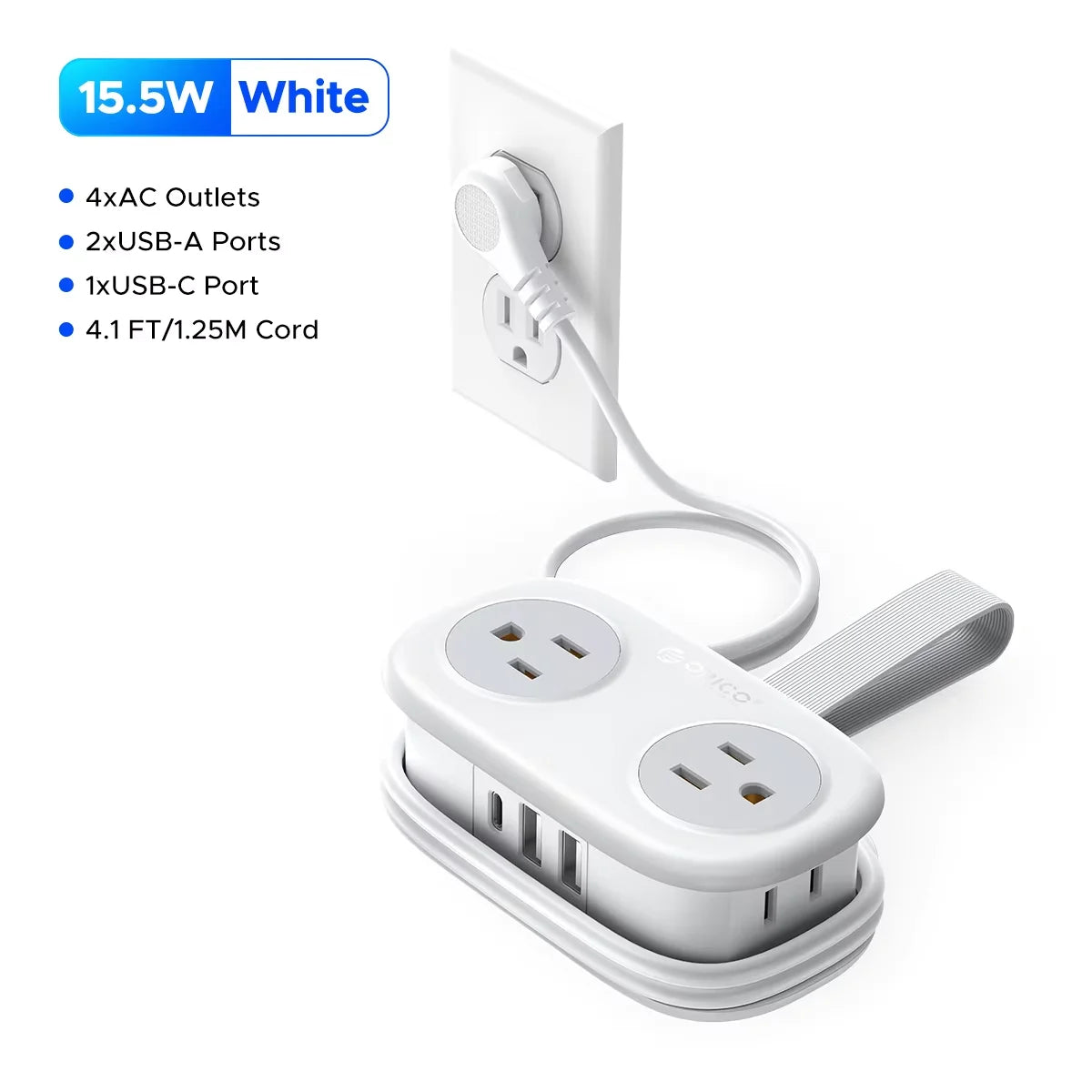 ORICO Electrical Power Strip 4 AC Outlets 2 USB 1 Type C Socket US Plug Fast Charging Extension Cord Network Filter for Travel