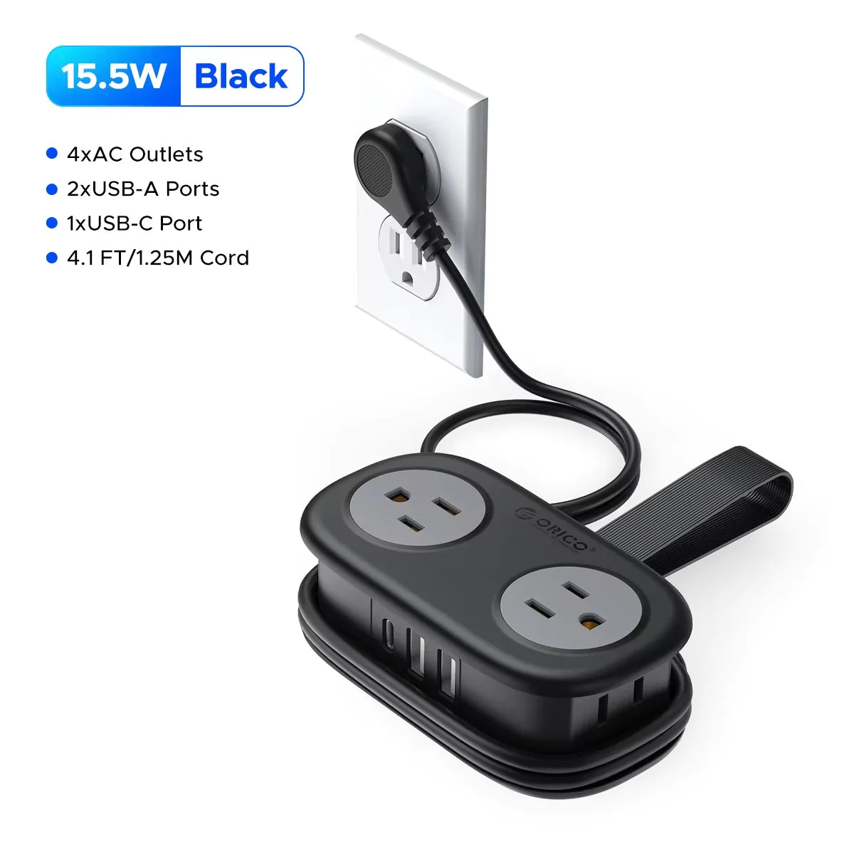 ORICO Electrical Power Strip 4 AC Outlets 2 USB 1 Type C Socket US Plug Fast Charging Extension Cord Network Filter for Travel