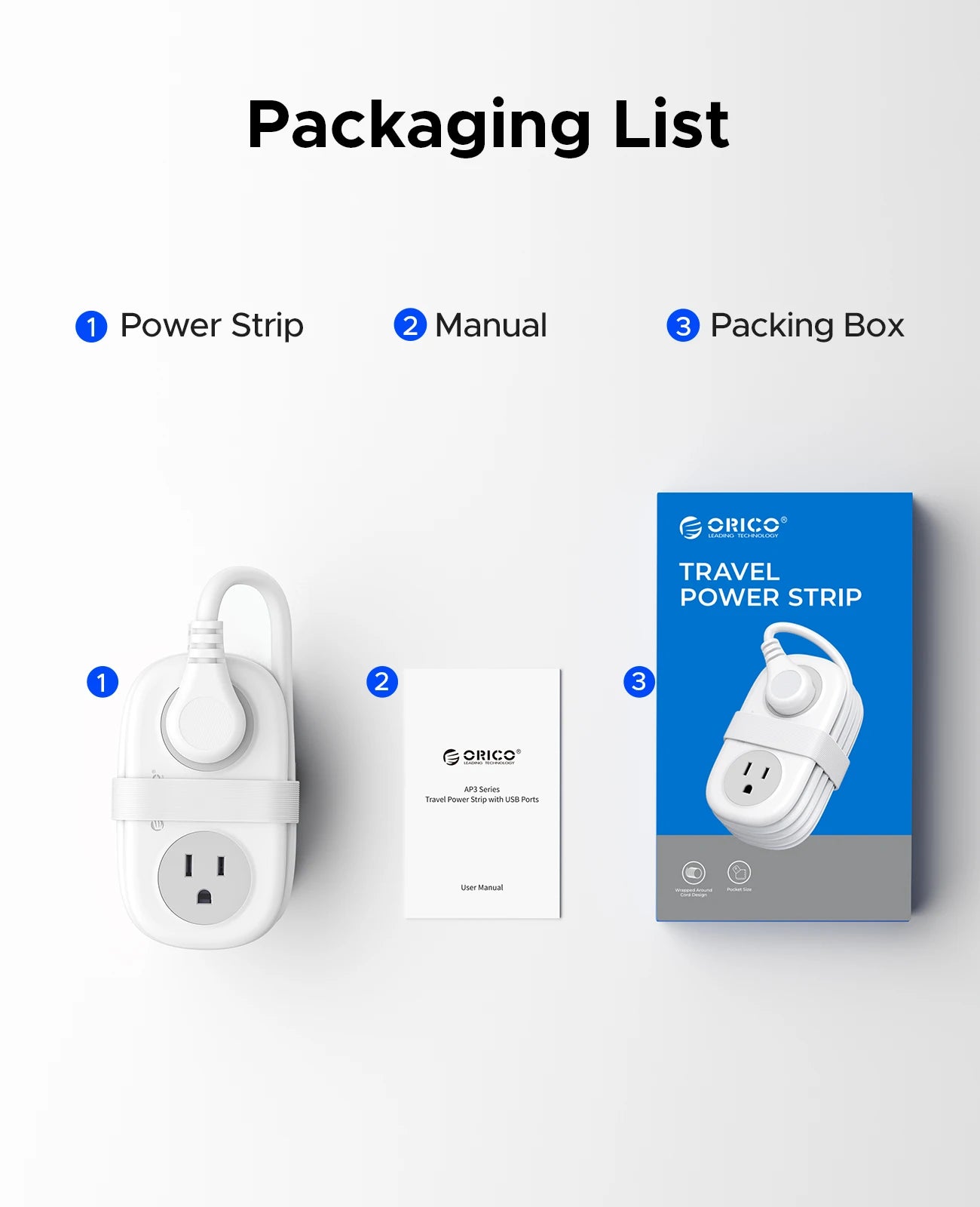 ORICO Electrical Power Strip 4 AC Outlets 2 USB 1 Type C Socket US Plug Fast Charging Extension Cord Network Filter for Travel