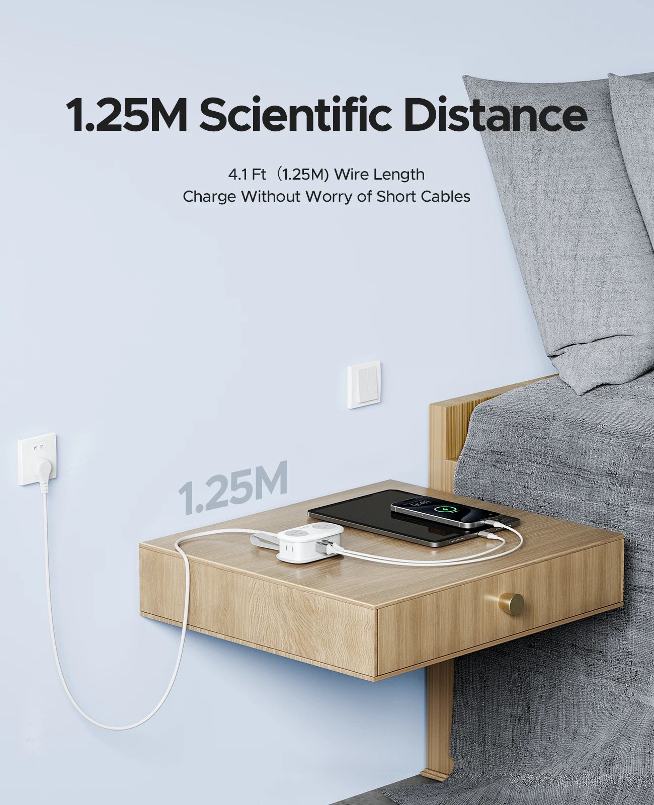 ORICO Electrical Power Strip 4 AC Outlets 2 USB 1 Type C Socket US Plug Fast Charging Extension Cord Network Filter for Travel